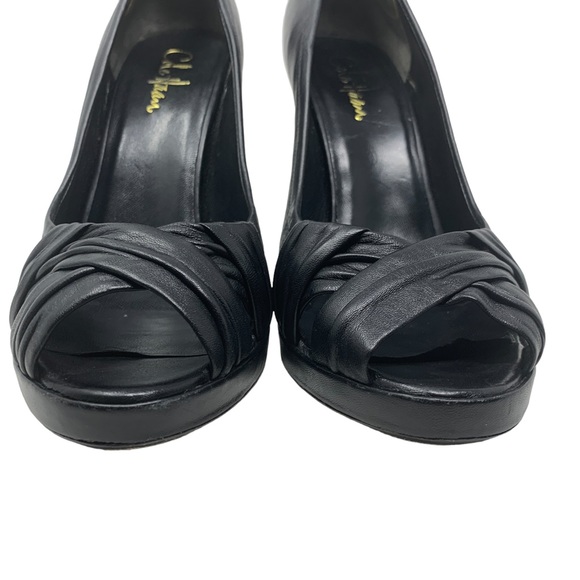Cole Haan Black Leather Peep Toe High Heel Pumps Platform Size 10 - Picture 9 of 15